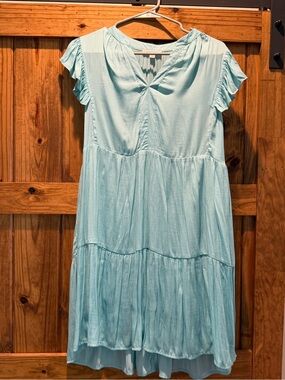 mittoshop Light Blue Tiered Flutter-Sleeve Midi Dress